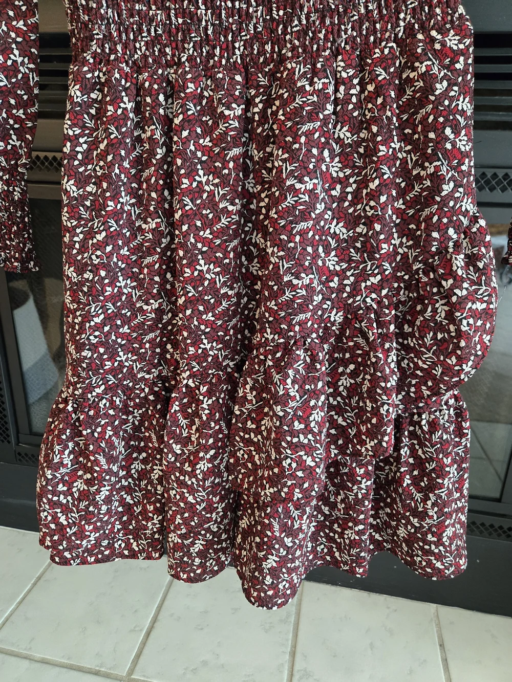 Michael Kors Maroon Floral Long-Sleeve Wrap-Style Dress